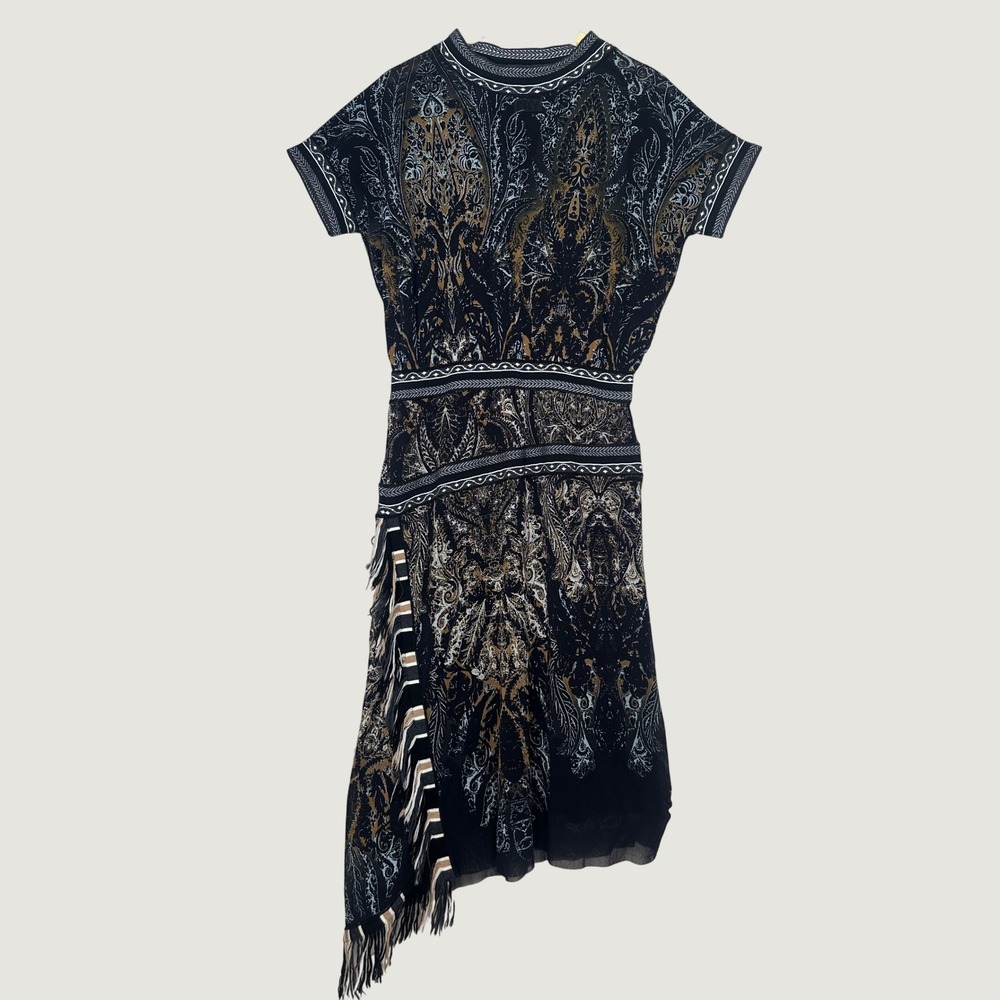 Fuzzi Asymmetrical Fringe Mesh Dress Wool Blend Medium Italian Luxury Artsy Goth